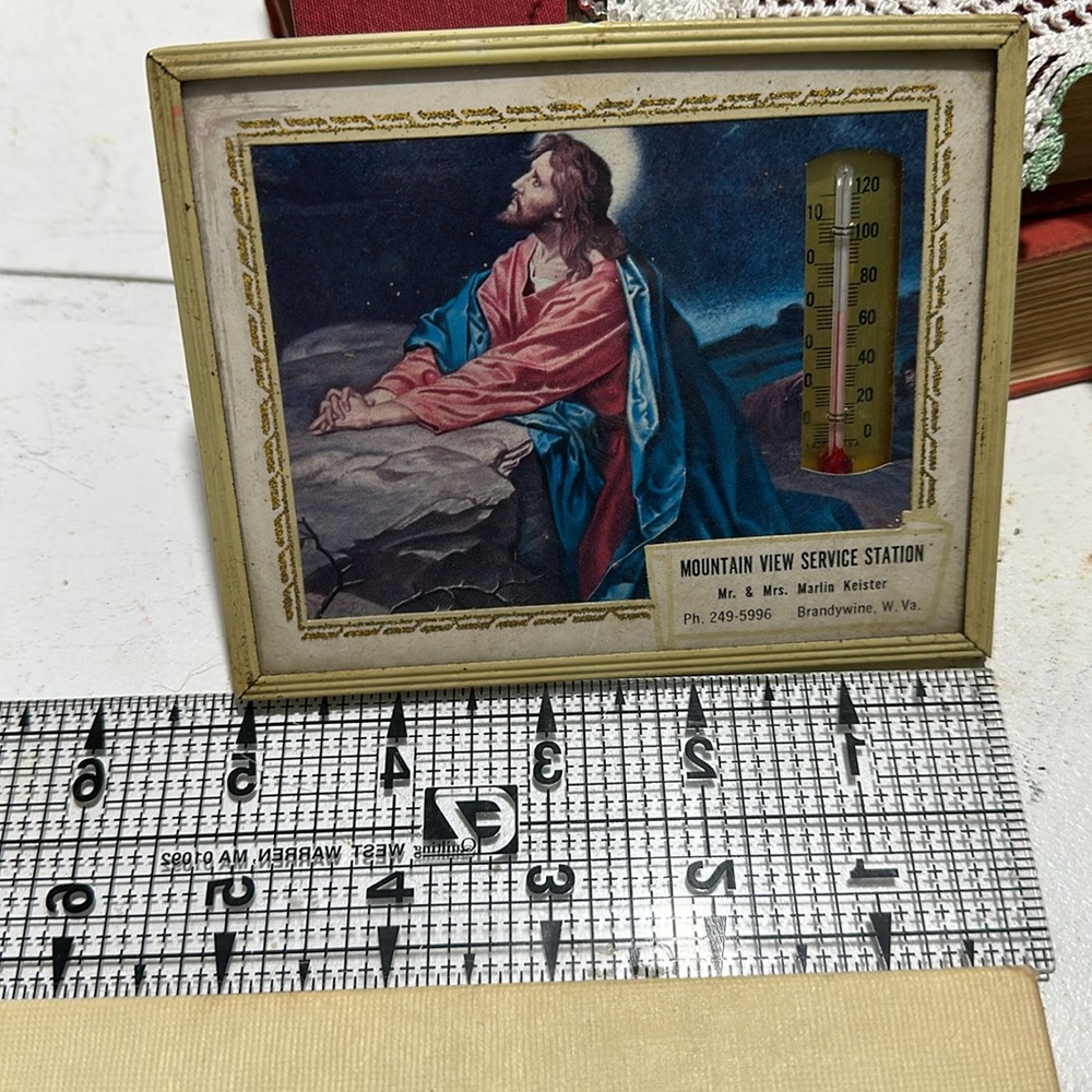 Vintage framed advertisement Religious art with thermometer - Picture 3 of 7